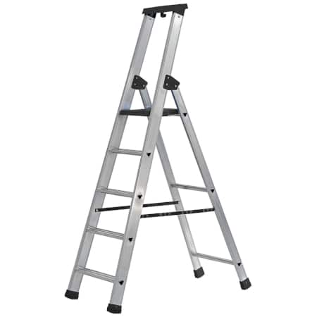 Stehleiter 4stufig Höhe 161 cm mit Plattform und Sicherheitsgeländer