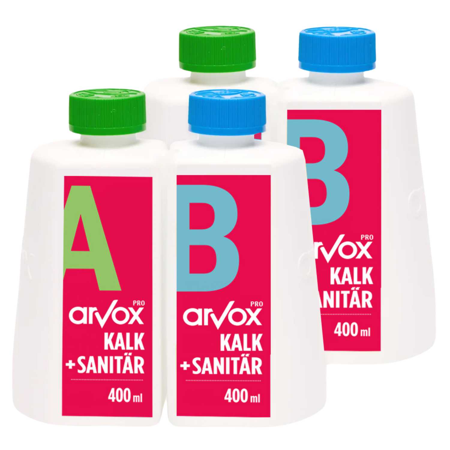 Arvox Pro Kalk + Sanitär Nachfüller zu TwinSprayer - je 1 Flasche A+B 400 ml