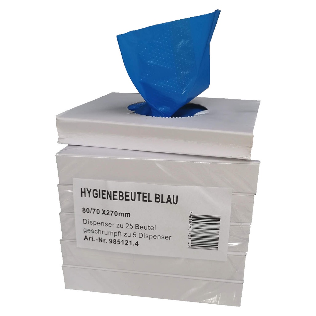 Hygienebeutel blau, 80/70 x 270 mm
